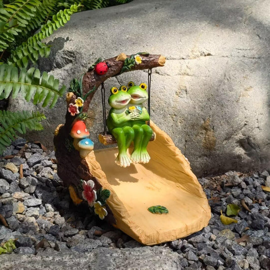 Frogs On The Swing Gutter Guardian Rain Downspout, Animals Outdoor Statue Gutter Downspout