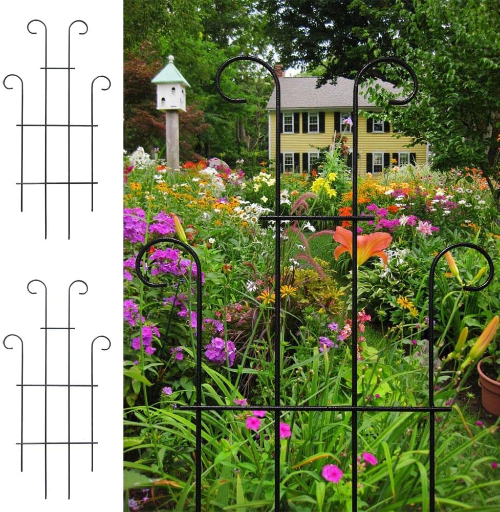 2 Pack Black Coated Wave Pot Trellis Panel 31'' Plant Stakes for Climbing Plants Outdoor Roses Vines Flower Vegetable Supports