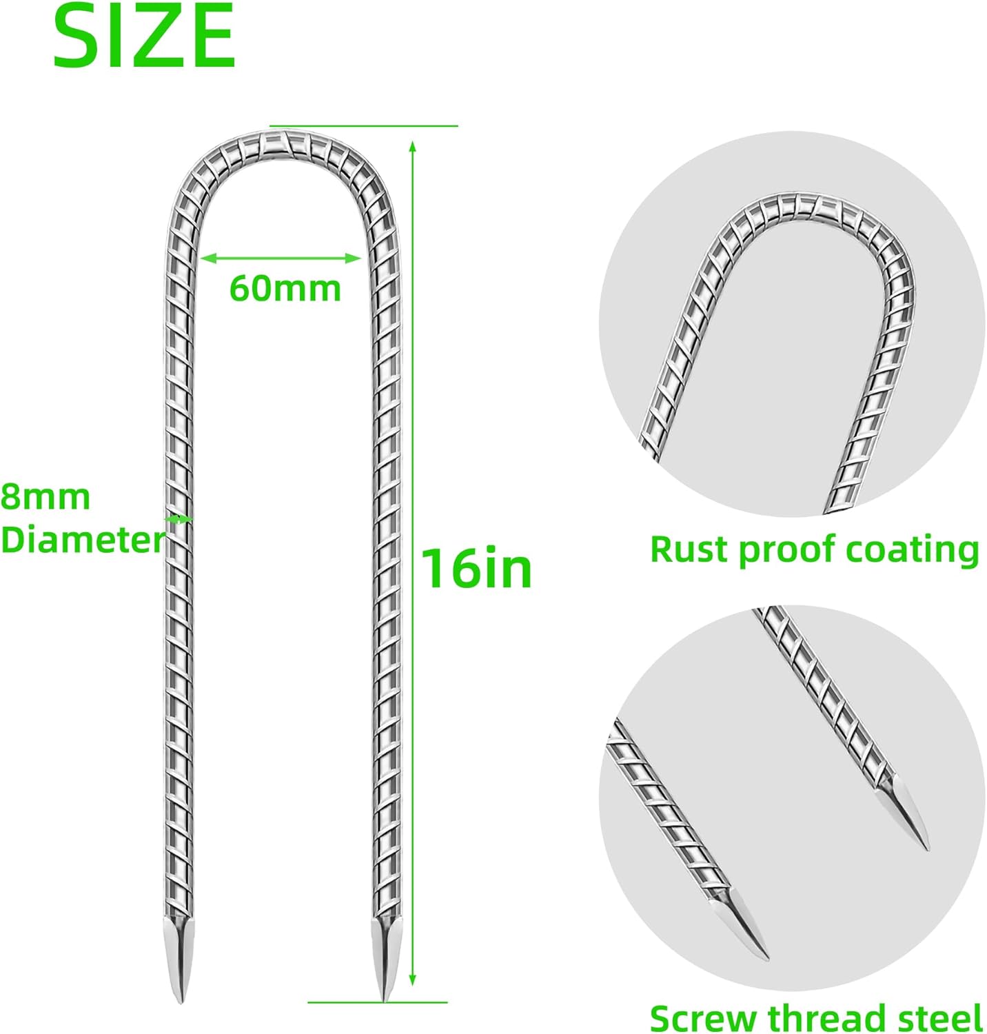 10 Pack Ground Garden Rebar Stakes Rebar 12 Inch Anti-Rust Galvanized Steel U Shape Hook Heavy Duty Ground Anchors for Tents, Position Kits,Fences, and Trampolines Landscape Fabric