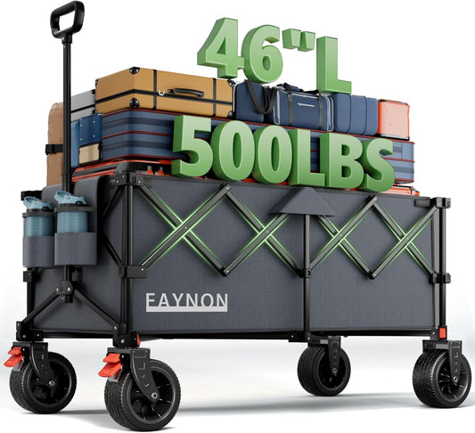 46" L Collapsible Foldable Extended Wagon, 500LB Weight Capacity with 280L Heavy Duty Folding