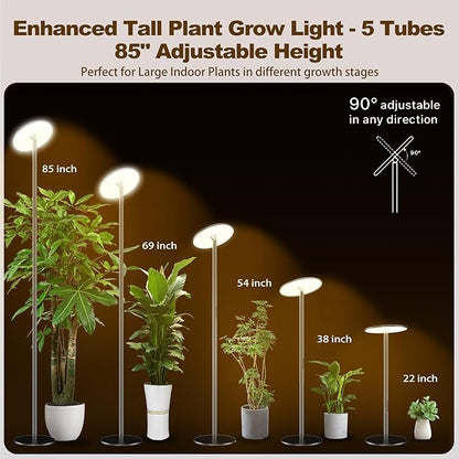 60W Full Spectrum LED Tall Grow Light, 85’’ Adjustable Standing Plant Light for Indoor Plants, 4/8/12H Timer & 10-Level Dimmable, Ideal for Large Plants & Indoor Trees
