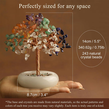 Clear Quartz Healing Crystal Tree of Life, Crystals Copper Wire Money Bonsai Tree, Office Desk Decor, Natural Gem Stones Healing Spiritual Yoga Gifts for Women