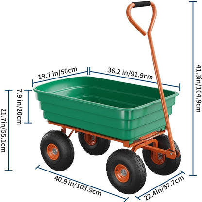 Garden Dump Cart - 600Lb Capacity Heavy Duty Yard Utility Garden Cart with Removable Dump Bed, All-Terrain Tires & 180° Adjustable Handle for Soil, Plants, Tools