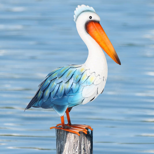 Pelican Statues Metal Garden Decor Coastal Blue Heron Yard Art Sculpture Ornament for Backyard