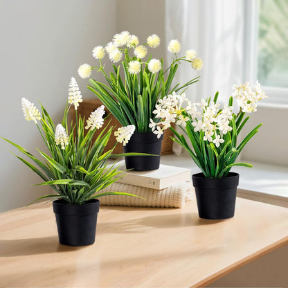 3 Pack Fake Small Plant Artificial Potted Flowers for Home Decor Fake Flower Plant Greenery Mini Faux Plant for Indoor Bedroom Living Room Office Shelf Bathroom Farmhouse Decor (Type 5)