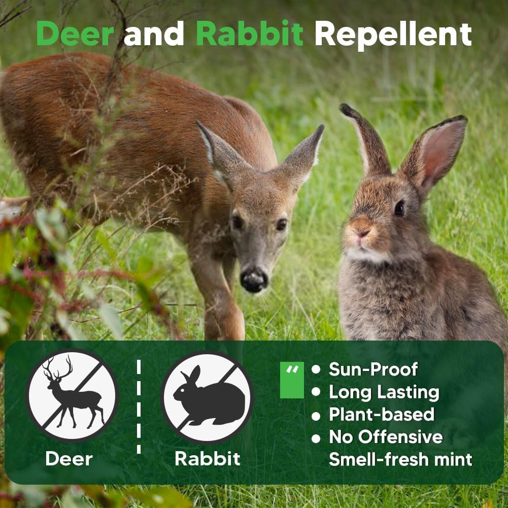 Deer Repellent, Rabbit Repellent Outdoor, Bunny Repellents, Deer and Rabbit Deterrent, Safe for Garden/Yard/Plants/Flowers, Lasting for 60 Days-10 Packs
