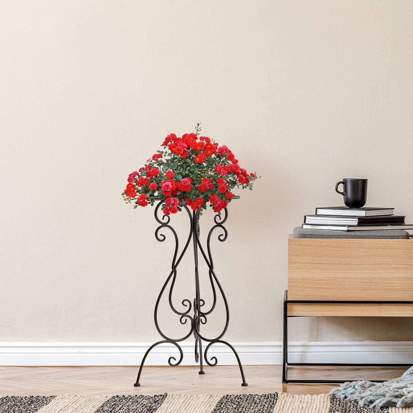 Metal Plant Stand Indoor Outdoor, Heavy Duty Flower Pot Stands 22.5 Inch Tall, Single Plants Pedestal Table for Planter Patio Farmhouse Garden Porch, Brown(1 Pack)