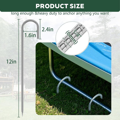 30 Pieces 12 Inch Long 1/4In Diameter Heavy Duty J Hooks,Heavy Duty Rebar Metal Fence Ground Garden Tent Stakes,Ground Spikes Anchors for Fencing,Outdoor Chicken Wire Trellis Stakes,Anti-Rust Silver