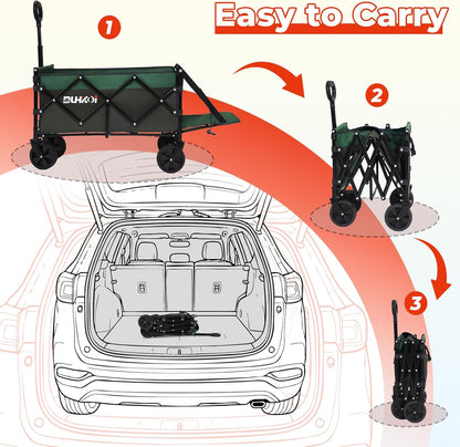 Collapsible Tailgate Wagon with Wheels, Compact Size Folding Utility Cart, 380LBS Capacity for Garden, Grocery, Beach, Camping – Portable Heavy Duty Cart(Army Green)