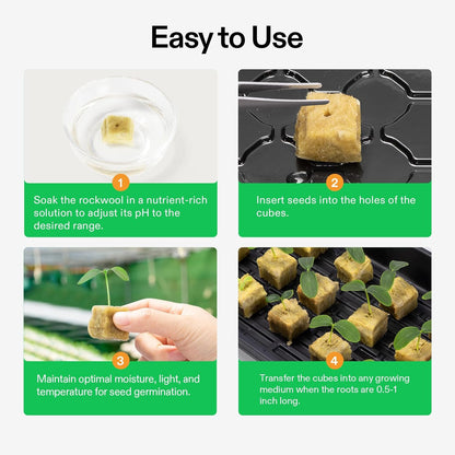 VIVOSUN 1" Rockwool Cubes, 200 Plugs Stonewool Starter Grow Cubes for Cuttings, Cloning, Plant Propagation, Seed Starting, Hydroponic Grow Media for Vigorous Plant Growth, 4 Sheets of 200 Plugs