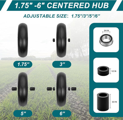 4.00-6 Flat-Free Solid Tire and Wheel 13" Wheelbarrow Tire by Cenipar With 3/4" & 5/8" Grease Bushing and 1.75" Centered Hub 4.00-6 tire and wheel for Garden Cart Trolley Hand Truck, 2 PC