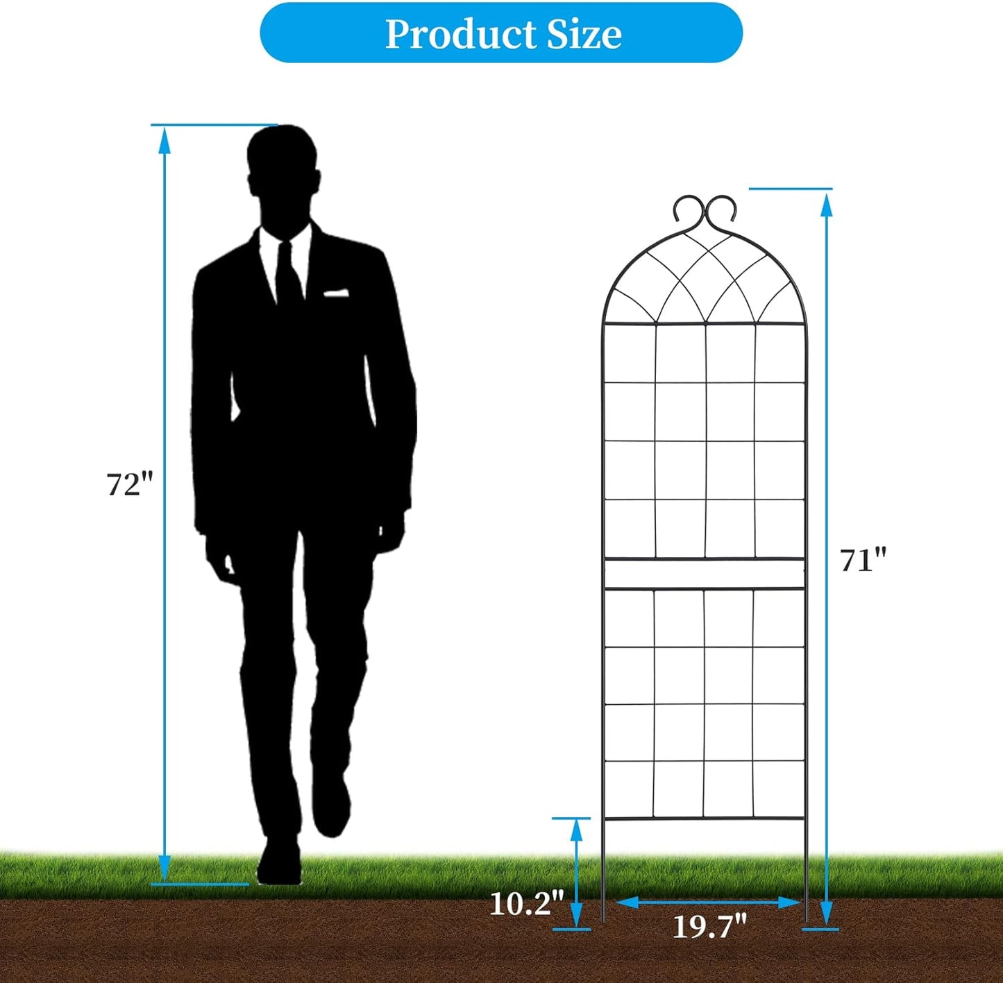 1 Pack Garden Trellis 71" H x 19.7" W for Climbing Plants Support Rustproof Metal Iron Rose Trellis for Vines Flower Cucumbers Plant Stand Black