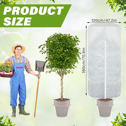 WILLBOND 2 Pcs 47 x 71 Inches Rounded Top Plant Covers Freeze Protection for Winter Cylindrical Frost Cloths Shrub Frost Covers with Zipper Drawstring for Shrub Bush Fruit Tree Potted