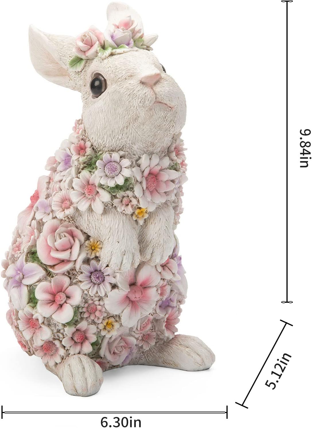 Colorful Flower Rabbit Statue - Indoor and Outdoor Garden Decoration Statue Unique Garden Art, Cheerful Home Decor, for Easter, Spring, and New Homes (10inch)