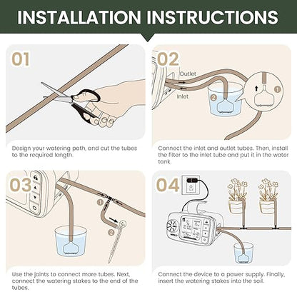 Automatic Watering System for 15 Potted Plants, DIY Plant Watering Devices，Drip Irrigation System with 30-Day Programmable Water Timer, LED Display and Power Supply