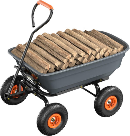 VINGLI Wheelbarrow, Plastic and Steel Wheel Barrel, Garden Cart for Lawn, Gardening, Construction (Gray)