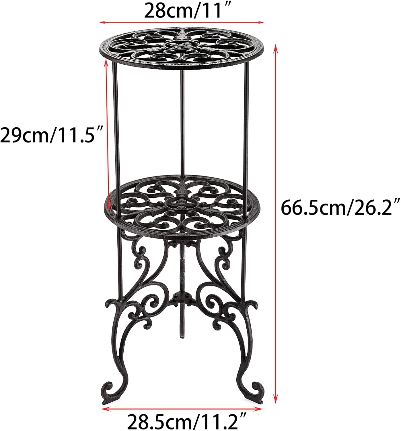 OwnMy Heavy Duty 2 Tiers Cast Iron Plant Stand, Vintage Iron Flower Pot Holder, 2 Layers Tall Decorative Potted Plants Stand Rack, Indoor Outdoor Large Plant Holder for Garden Patio, Retro-Brown