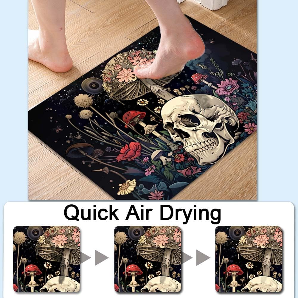 Bath Mat-Bathroom Rug，A Skull and Mushroom-Absorbent Non Slip Quick Dry Stain Resistant Easy to Clean Care Shower Rug for Bathtub Shower Room 20×31Inch (50 * 80cm)