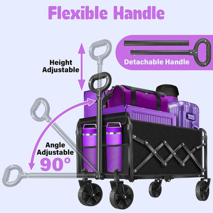Collapsible Foldable Wagon Cart,360Lbs Collapsible Wagon Cart with Wheels Portable,Outdoor Utility Carts for Groceries, Camping, Sports, Garden, Shopping