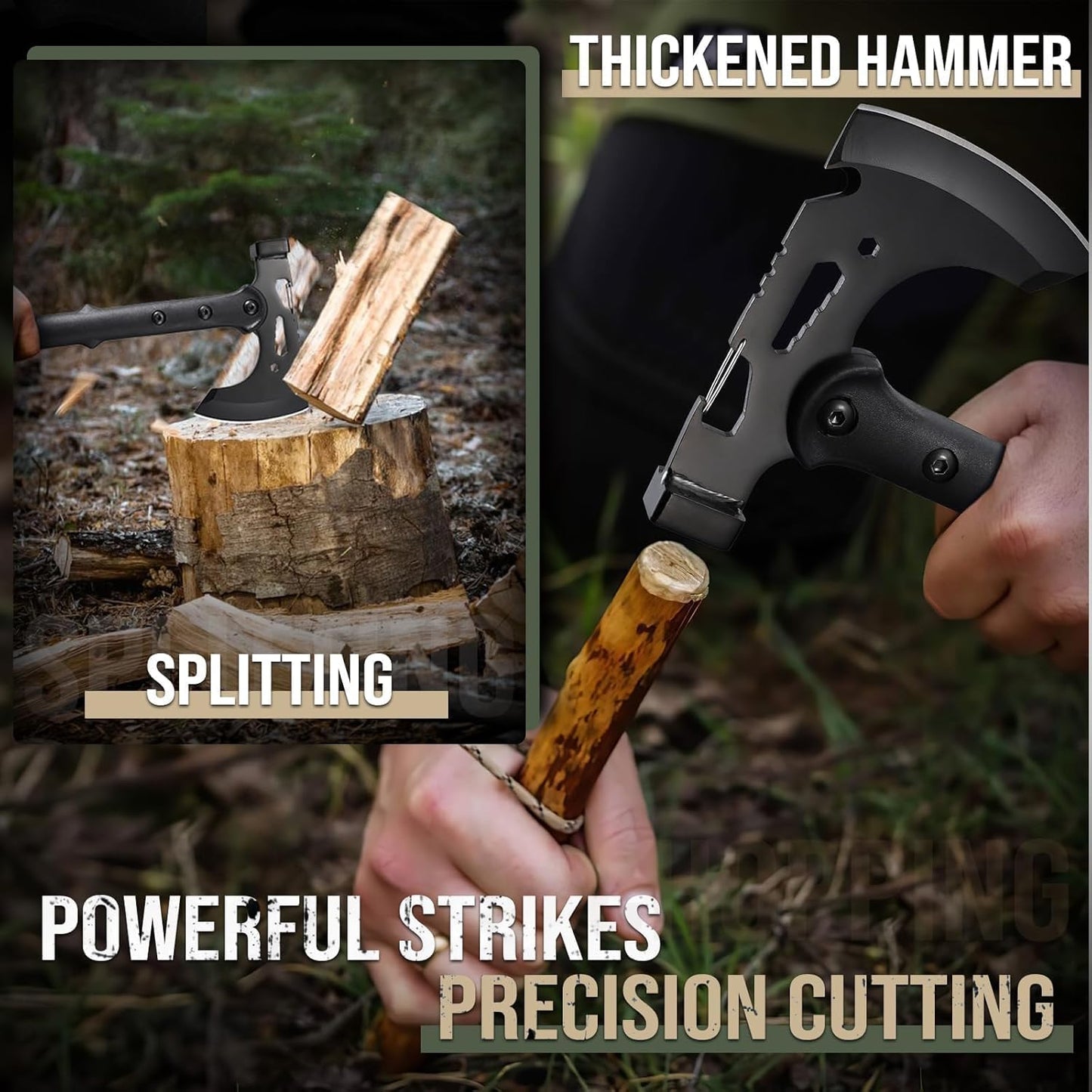 Freelander Camping Axe with Sheath, Sharp Tactical Hatchet Axe with Clip and Bottle Opener, Multi-Functional Hammer Tactical Tomahawk, Survival Tomahawk Axe for Camping (Black, 15 Inch)
