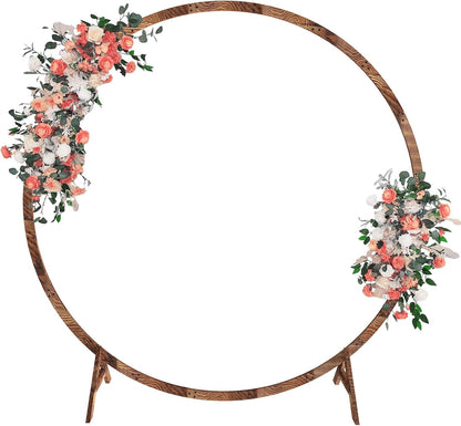 6.6FT Round Wooden Wedding Arch, Wooden Arch Backdrop with Natural Finish, Rustic Wedding Arch for Ceremony Bridal Shower Garden Decor