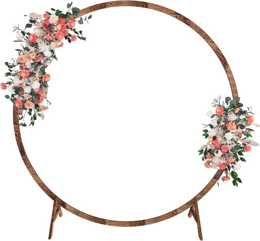 6.6FT Round Wooden Wedding Arch, Wooden Arch Backdrop with Natural Finish, Rustic Wedding Arch for Ceremony Bridal Shower Garden Decor