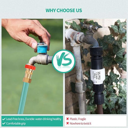 LF Brass Drip irrigation Inline Water Pressure Reducer Regulator 20~30PSI - Protect Drip System from High-Pressure Faucet Water,3/4" GHT Connector