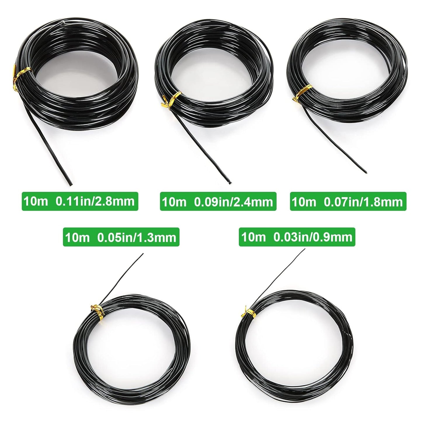CertBuy 5 Roll Bonsai Wire 5 Size - 1.0MM, 1.5MM, 2.0MM, 2.5MM, 3.0MM Black Anodized Aluminum Bonsai Training Wire 160 Feet Total Length with Wire Cutter (Single roll Length 32 Feet)