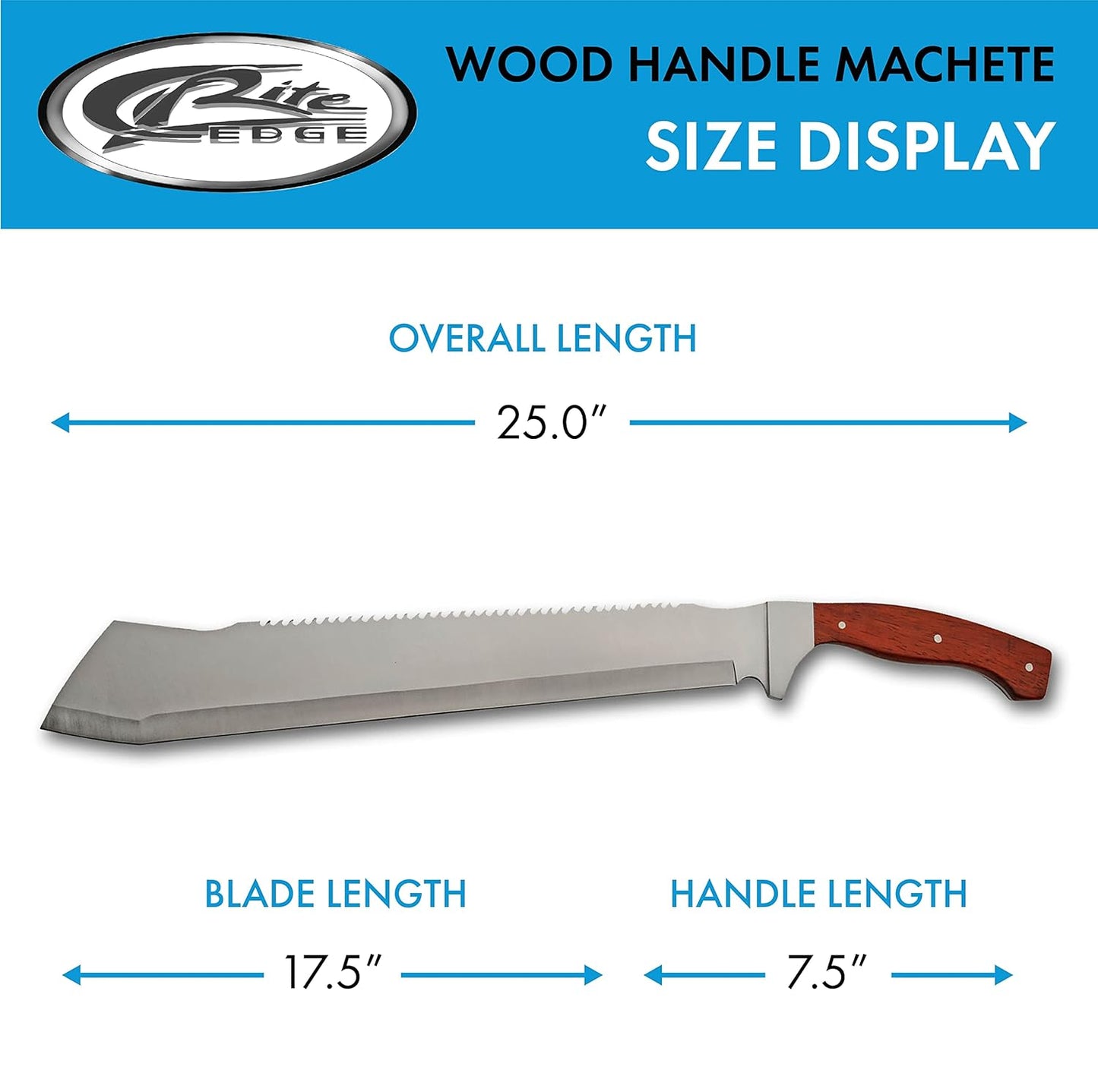 SZCO Supplies 25” Brown Wood Handle Heavy Duty Saw Back Forest Cleaver Machete With Sheath (926963-WD)