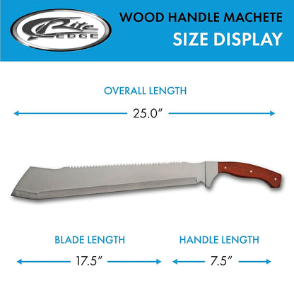 SZCO Supplies 25” Brown Wood Handle Heavy Duty Saw Back Forest Cleaver Machete With Sheath (926963-WD)