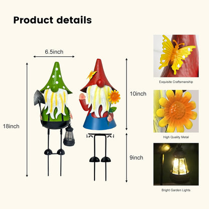 HONGLAND Solar Garden Gnomes Outdoor Statue -18 Inch Gnomes Decorations for Outside with Solar Lantern -3D Outdoor Figurines for Patio Yard Lawn Porch