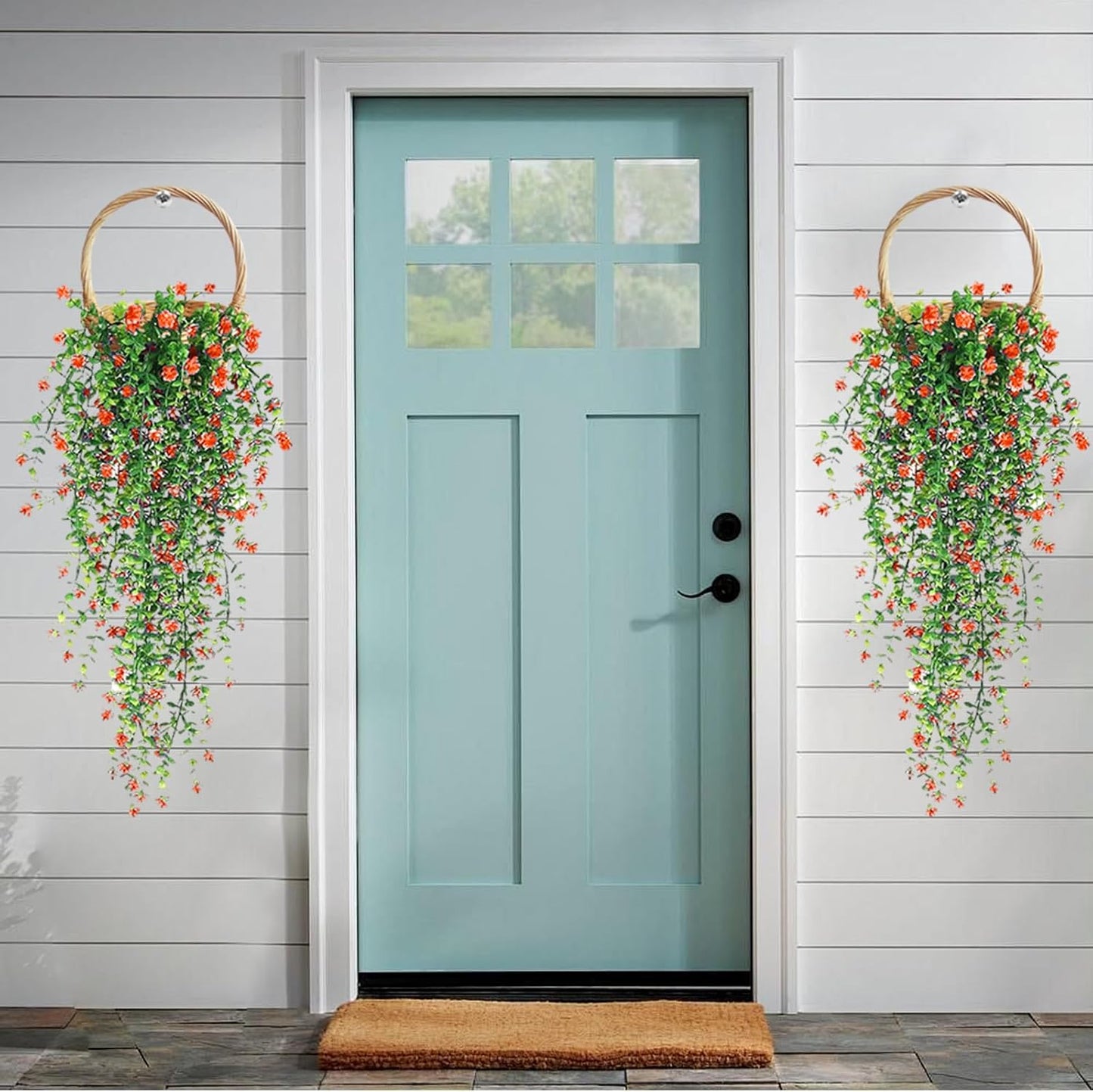 Artificial Hanging Flowers, 3 Pcs Fake Hanging Plants Artificial Vines for Outdoors, Fake Ivy Vine UV Resistant No Fade Faux Plants for Indoor Outside Garden Patio Yard Greenery Decoration (Orange)