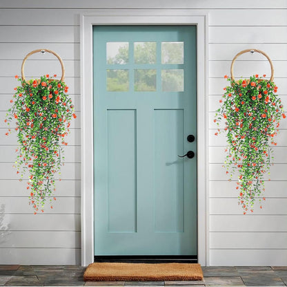 Artificial Hanging Flowers, 3 Pcs Fake Hanging Plants Artificial Vines for Outdoors, Fake Ivy Vine UV Resistant No Fade Faux Plants for Indoor Outside Garden Patio Yard Greenery Decoration (Orange)