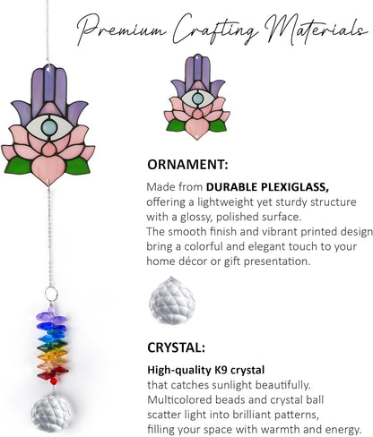 1 Layered Ornament Suncatcher - Hamsa Hand - Spiritual Protection Gift - Hand of Fatima Keepsake - Christmas Birthday Presents for Women, Men - Boho Home Decoration - Protection Hanging Decor