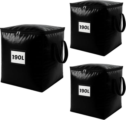 3 Pack 190L Storage Bags for Clothes, Moving Bags Heavy Duty Extra Large with Reinforced Handle, Storage Containers for Organizing Bedding, Blanket, Sheets, Pillows, Toys, Christmas Decorations