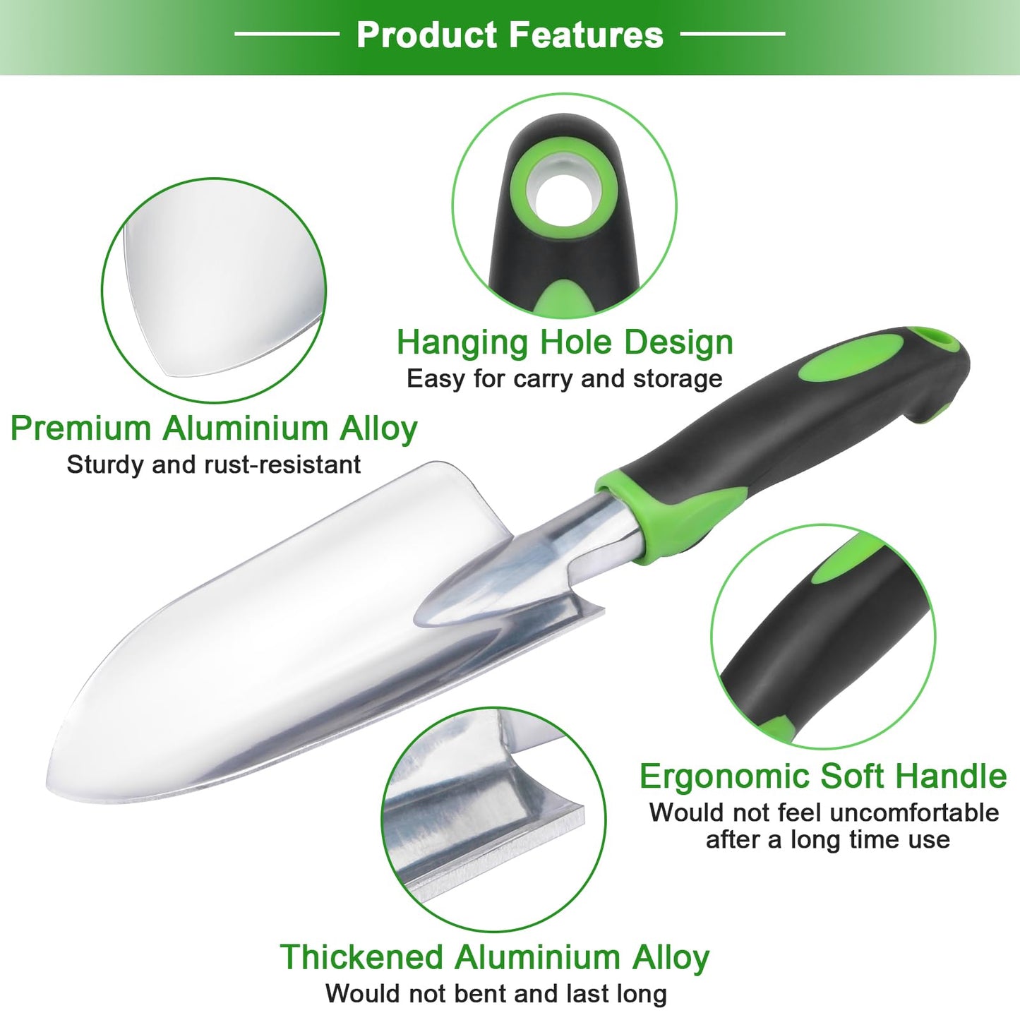 Garden Tools Set, 3 Pack Heavy Duty Gardening Tools Set Include Garden Shovel, Transplant Trowel