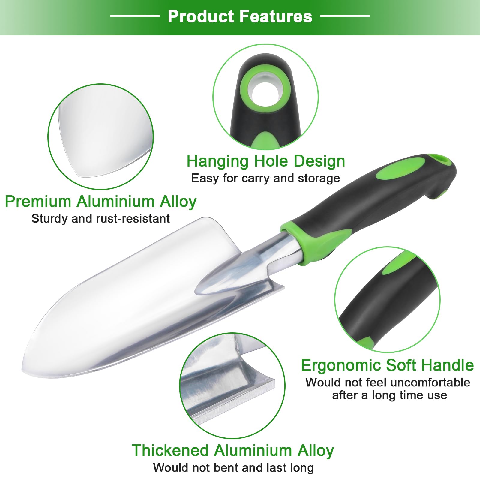 Garden Tools Set, 3 Pack Heavy Duty Gardening Tools Set Include Garden Shovel, Transplant Trowel