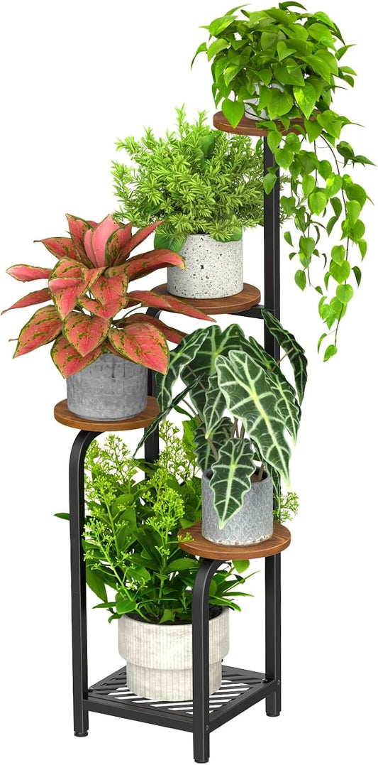 TOSKING 5 Tier Metal Plant Stand Indoor 48''H Tall ,Heavy Duty Plant Shelf , Corner Shelf Flower Pot Stand for Outdoor Plant Stand for Living Room Balcony Garden Patio Bedroom (5 Tier-Brown)