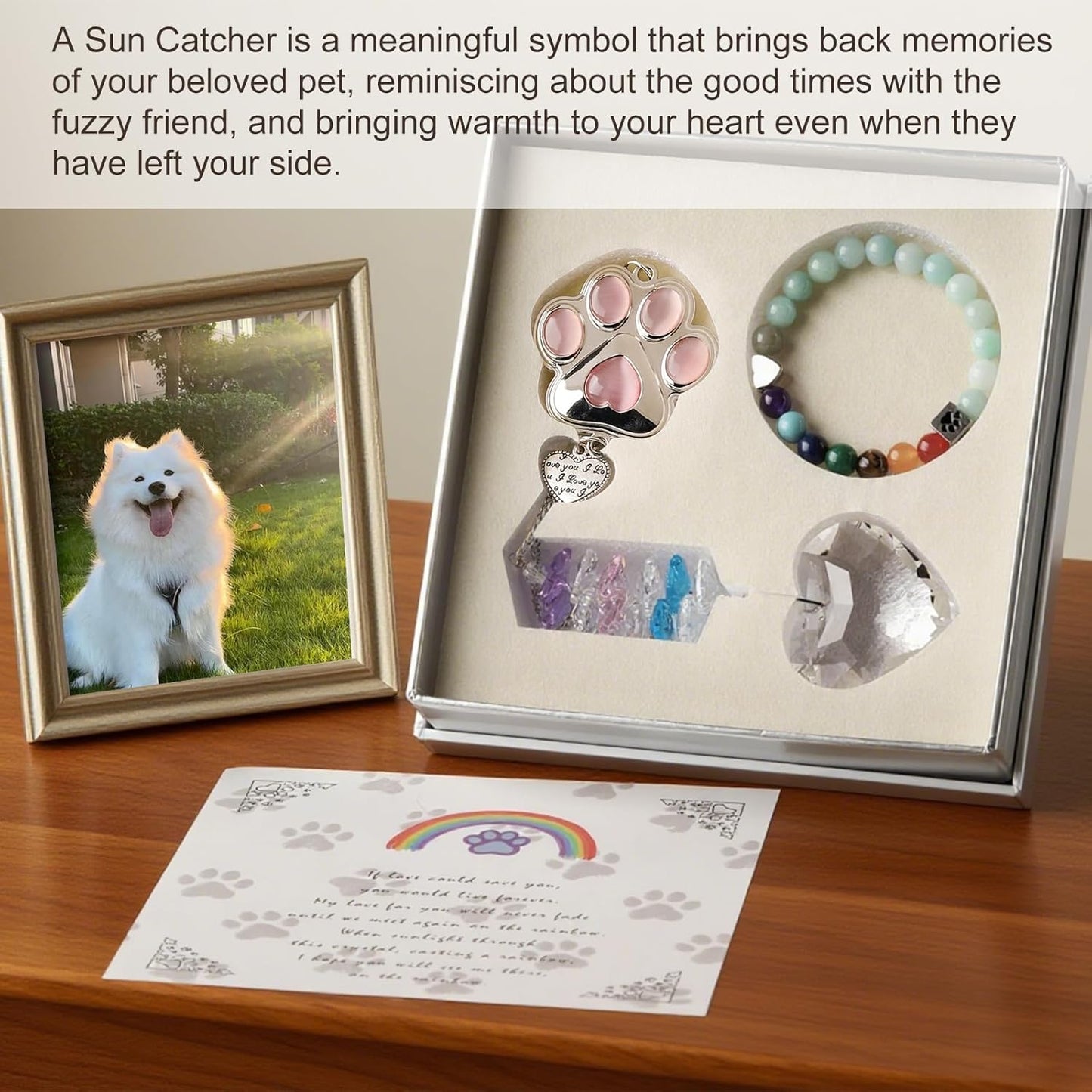 Funoasis Unique Gifts Crystal Suncatcher Dog & Cat Memorial Gift for Loss of Pet Window Hanging Home Decoration (Pink)