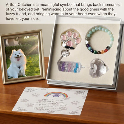 Funoasis Unique Gifts Crystal Suncatcher Dog & Cat Memorial Gift for Loss of Pet Window Hanging Home Decoration (Pink)