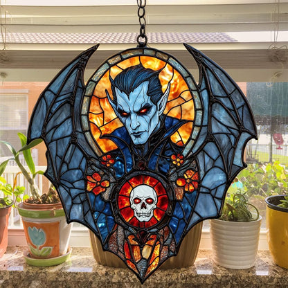 Dracula Halloween Acrylic Suncatcher Stained Glass Effect Window Car Hanging Christmas Ornament Indoor Outdoor Decor Garden Sun Catcher Panel for Halloween Lover for Women Mom Grandma