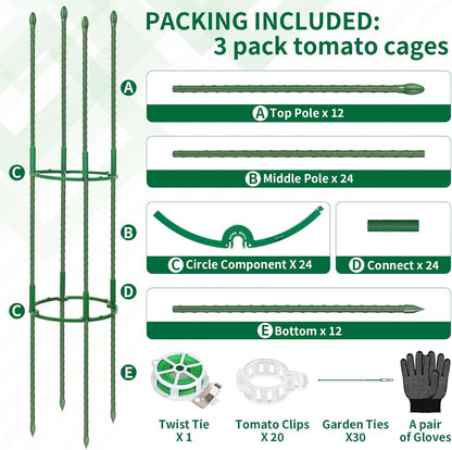 3 Pack 48" Round Tomato Cages for Garden, Plastic Coated Steel Pipe Heavy Duty Adjustable Tomato Stakes Trellis Plant Cages for Vegetable, Fruit, Flower, Rose Vine Climbing Plants (3Pack)