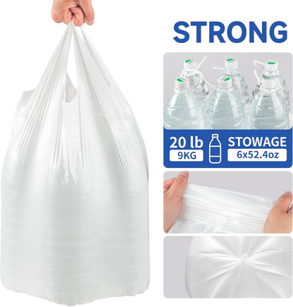 Small Trash Bags with Handles 4 Gallon 200 Count White - Ocean Plastic Upcycling - Plastic Garbage Bags, Can Bin & Waste Basket Liner for Kitchen, Bathroom, Office and Pets