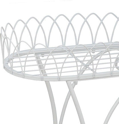 White Oval Plant Stand with Lattice Base, French Entryway Decor for Plants, Elegant Floor Flower Pot Holder Garden Decoration