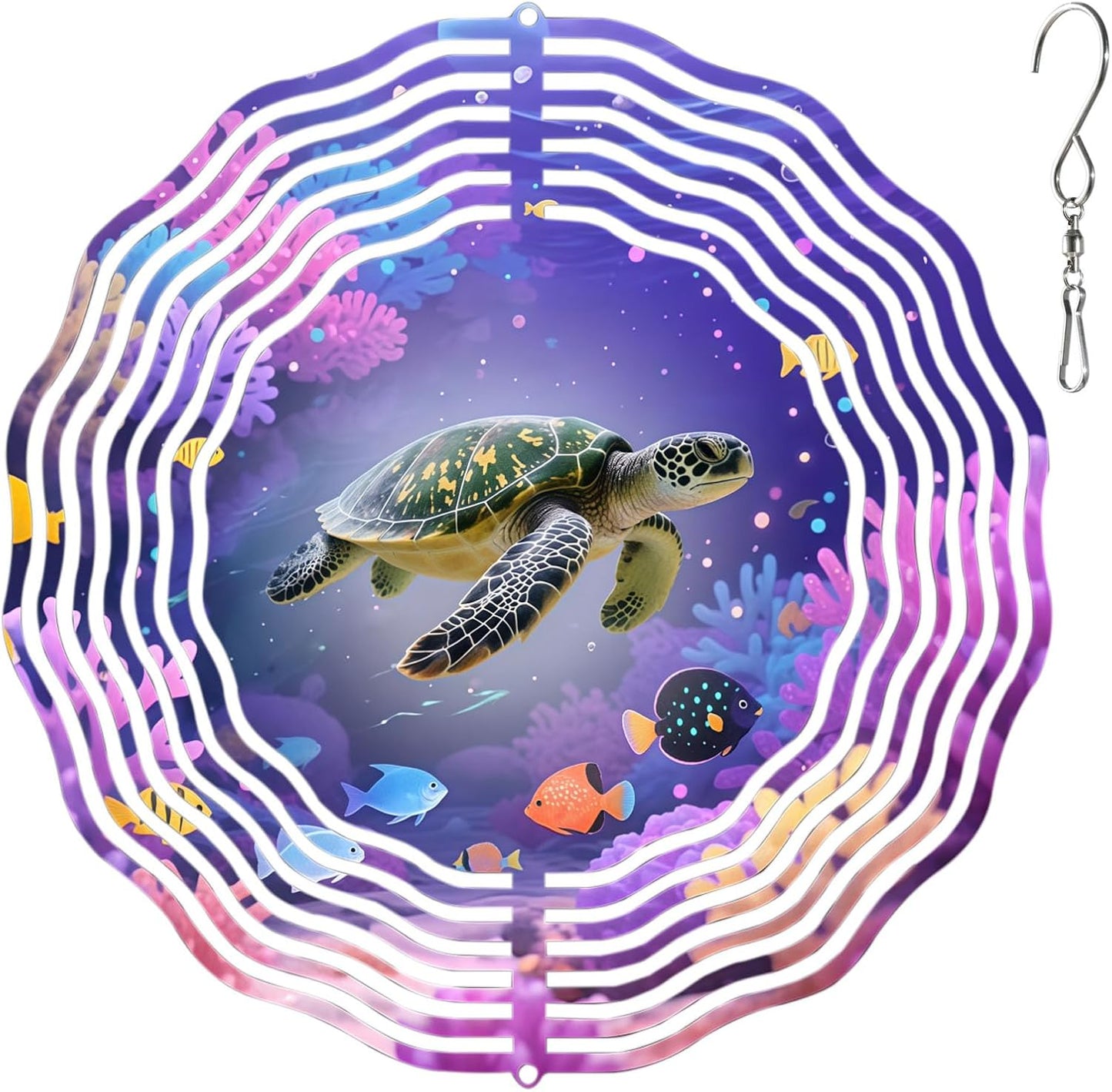 10 Inch Sea Turtle Wind Spinner, 3D Stainless Steel Hanging Kinetic Wind Sculpture Gifts for Garden Decor Yard Art Indoor Outdoor Window Porch Front Door Decoration