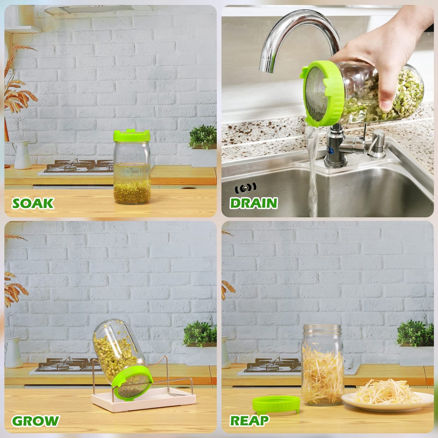 Kitmiido Seed Sprouting Kit, 2 Large Wide Mouth Mason Jars with Sprout Lids, Blackout Sleeves