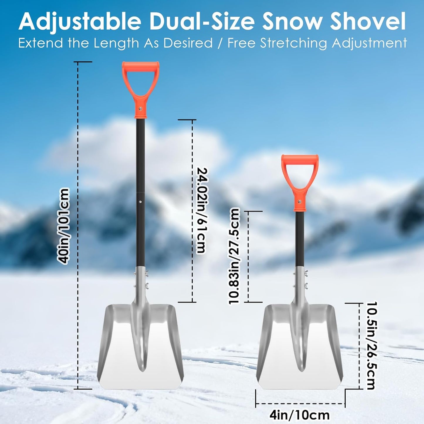 Aluminum Snow Shovel for Driveway – 40" Long Square Shovel with D Handle, Large Capacity Flat Shovel, Portable Snow Removal Tool for Home Garage Garden Camping Emergency, Orange