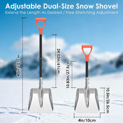 Aluminum Snow Shovel for Driveway – 40" Long Square Shovel with D Handle, Large Capacity Flat Shovel, Portable Snow Removal Tool for Home Garage Garden Camping Emergency, Orange
