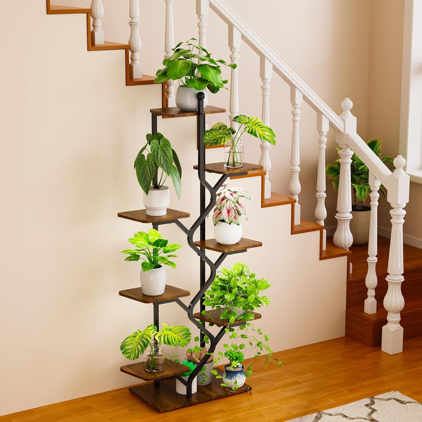 Bstrip 8-Tier Plant Stand with Grow Light, 57 Inch Indoor Plant Shelf, Decor Flower Stand for Living Room & Patio, Rust-Resistant Pipes & Waterproof MDF Boards