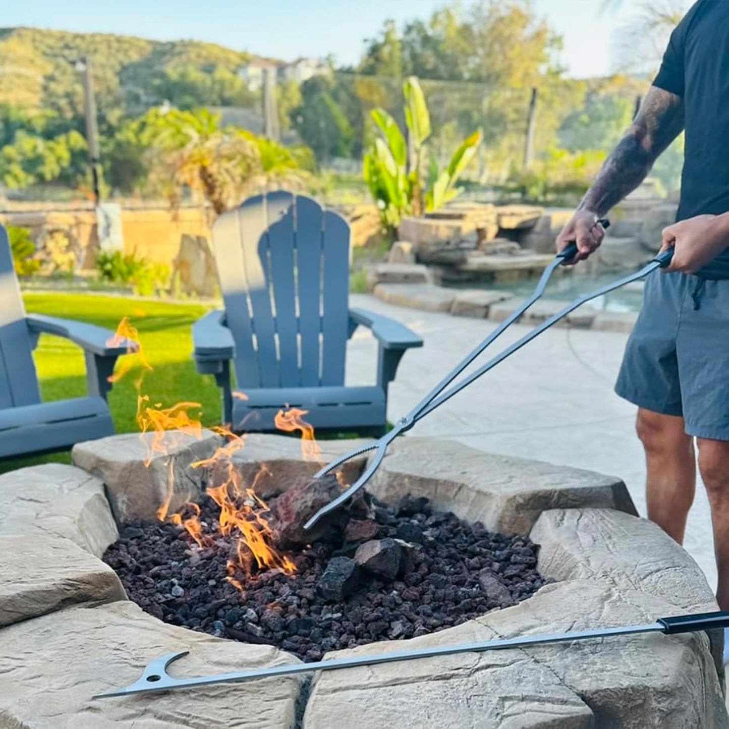 40" Fire Tongs Firewood Grabbers, Stainless Steel Large Fire Pit Tool Indoor Fireplace Outdoor Bonfire Campfire Backyard Deck Camping Log Grabbers Tool
